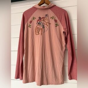 Double D Ranch Rodeo Western Embroidered Pearl-Snap Pink Long Sleeve Size L